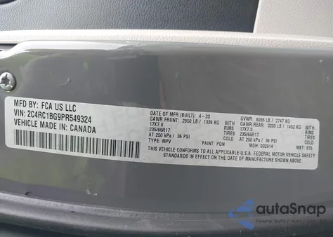 2023 Chrysler Pacifica Touring L z USA, uszkodzony, nr VIN 2C4RC1BG9PR549324